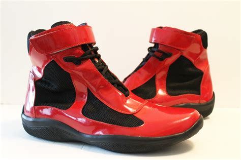 prada grotto high top red black|prada basketball shoes.